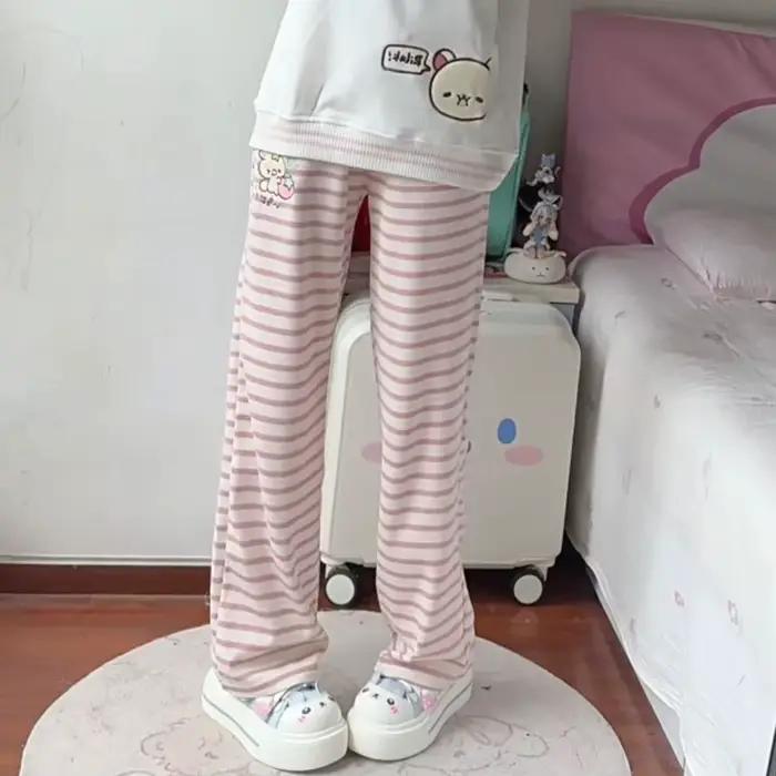 Pantalon droit japonais Kawaii Lolita style féerique Y2k avec broderies dessins animés pour femmes occasions spéciales