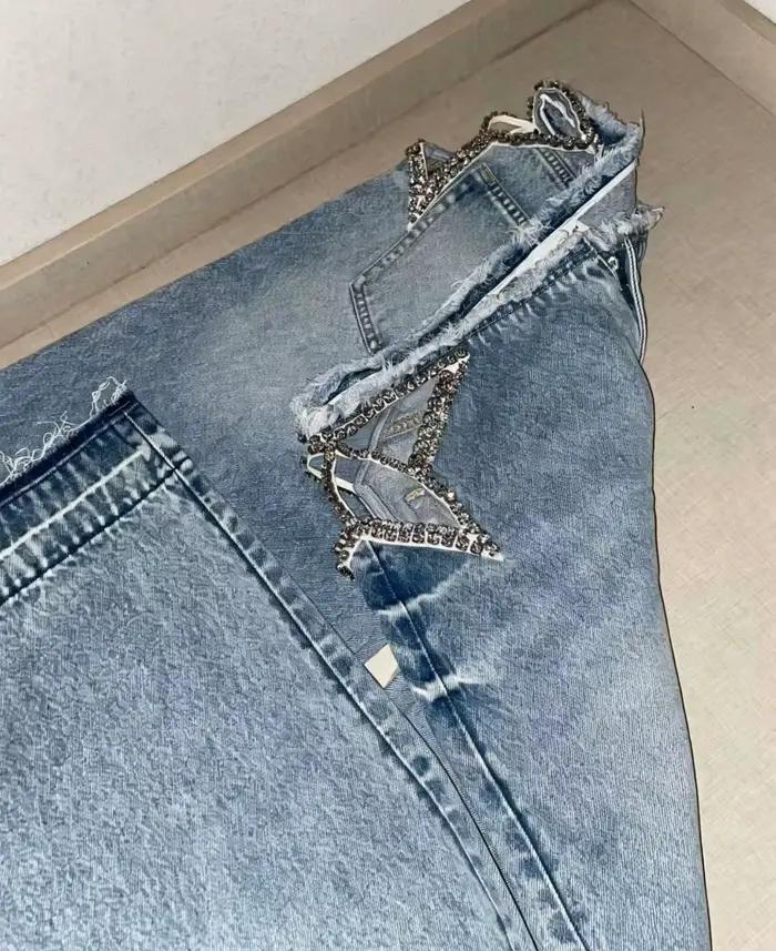 Jeans taille haute rétro américain pour filles
