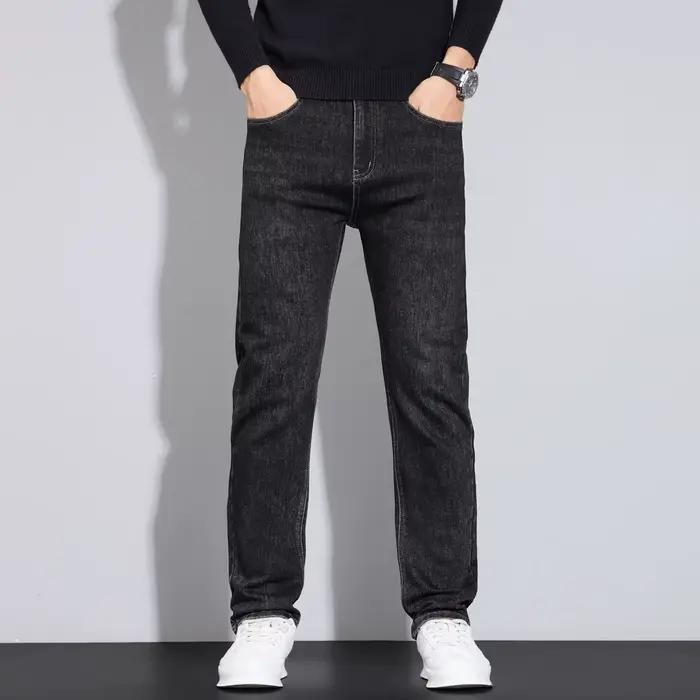 Jean décontracté extensible pour homme en polyester, style classique et moderne, parfait pour le bureau et les sorties décontractées