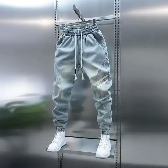 Jean Jogger Homme Style Coréen Streetwear Pantalon Harem en Denim Ample Tendance Pantalon à Taille Cordon Occasions Quotidiennes Mode Printemps Automne