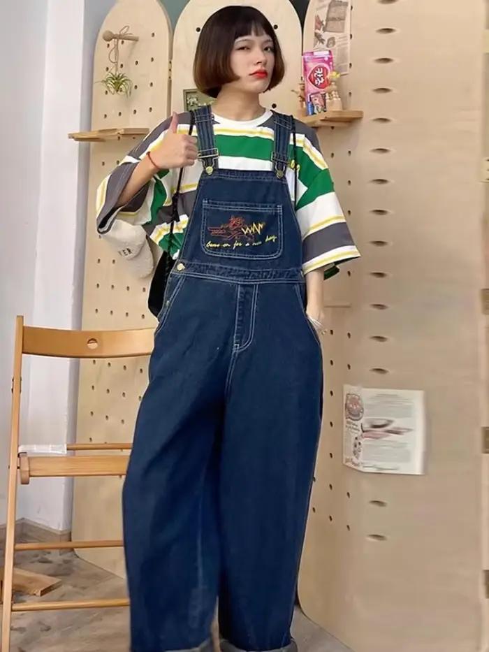 Combinaisons en Jean Brodé Pantalons Cargo Femme Décontracté Vintage Baggy Occasions Spéciales Nouvelle Collection 2025