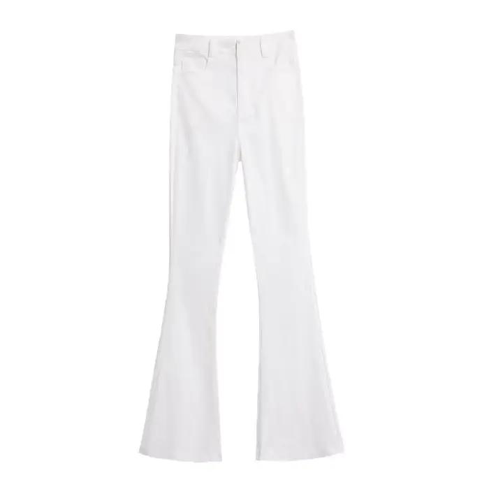 Jean évasé taille haute blanc pour femme