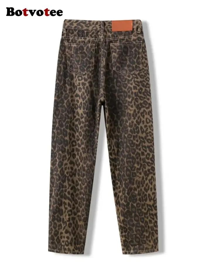 Botvotee jean taille haute imprimé léopard pour femmes Y2k rétro Streetwear Denim pantalon Hip Hop droit jambe large
