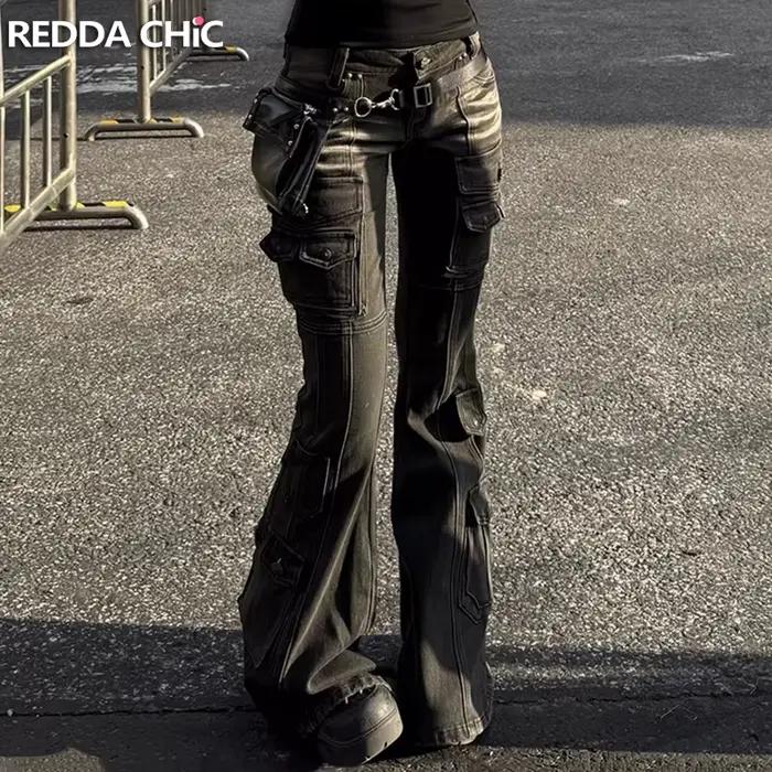 REDDACHiC – jean cargo noir taille basse pour femme