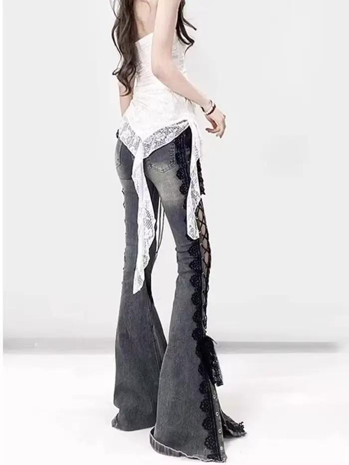 Jean taille basse à lacets pour femmes