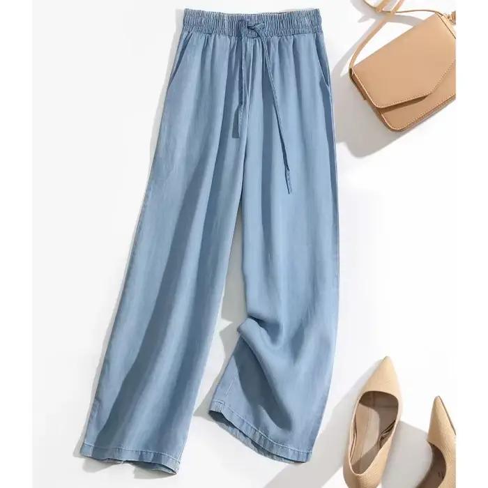 Jean à jambes larges femme grande taille printemps été nouveau style coréen taille haute coton décontracté mince pantalon occassions spéciales