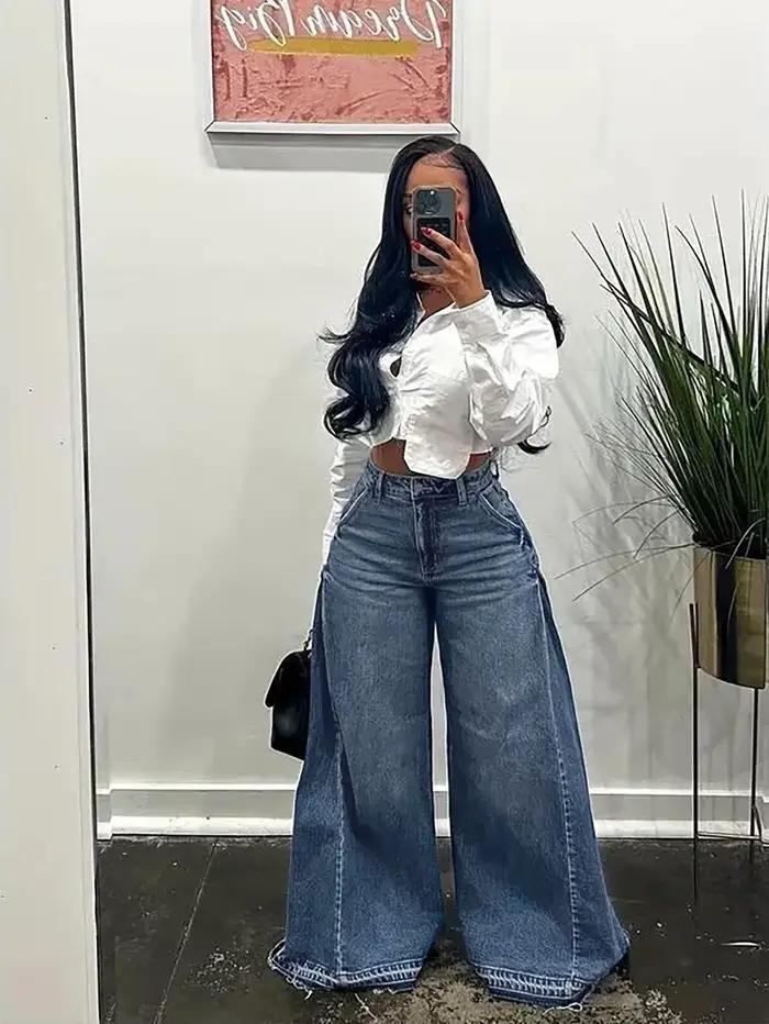 Jeans vintage à jambes larges pour femmes