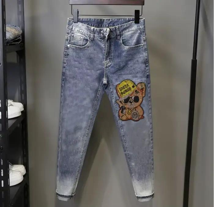 Jeans strass classiques haute qualité style punk pour hommes pantalon long crayon enduit ajustement régulier four seasons usage occasions diverses