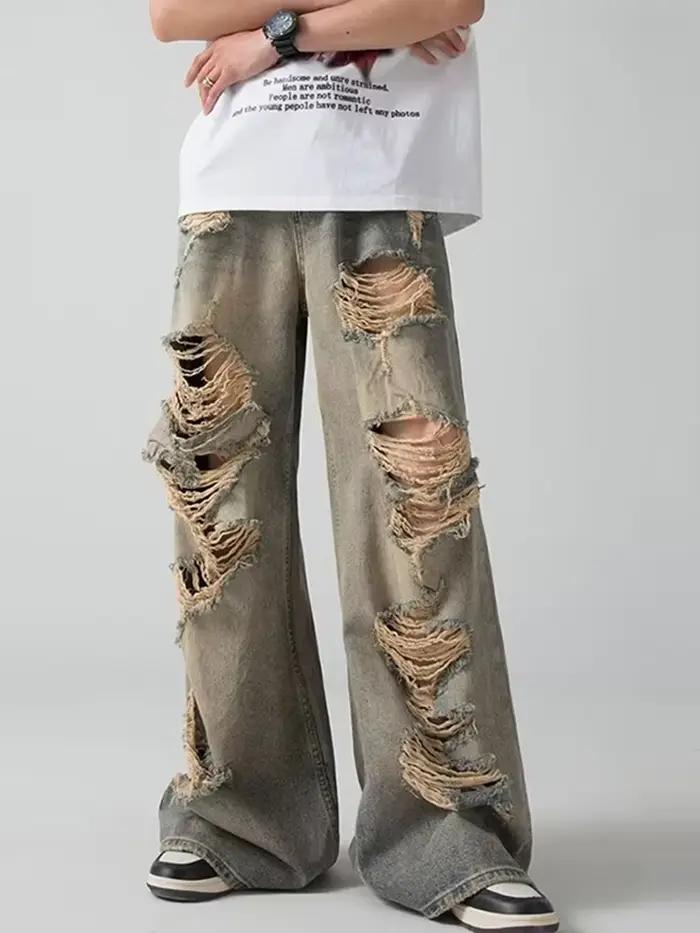 Trous déchiré hommes jean respirant haute rue Denim pantalon pour homme nouveau trou à la mode mâle été marque