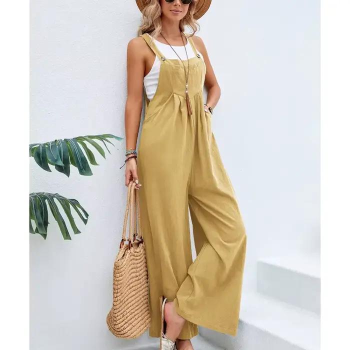 Pantalon long décontracté à bretelles pour femme senior printemps été lâche ample ajustement coton bretelles styles européens américains libertés de mouvements occasions spéciales balades parcs marchés locaux