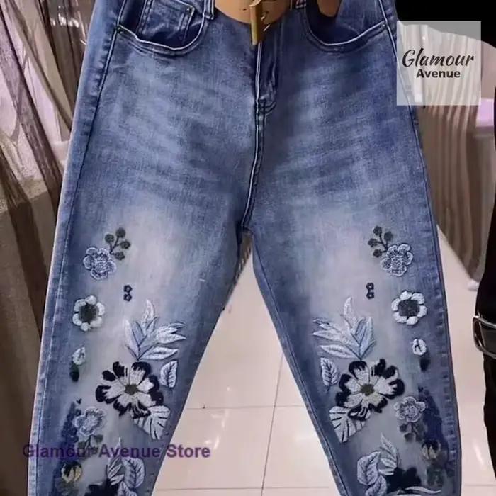 Jeans droits à taille haute en jacquard rétro coréen pour femmes printemps automne grande taille pantalon ample jambes larges nouveau style JLPMLDPT