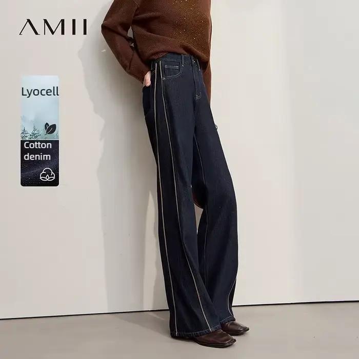 Amii jean pantalon pour femme 2025 hiver nouveau coton chaud taille moyenne et basse