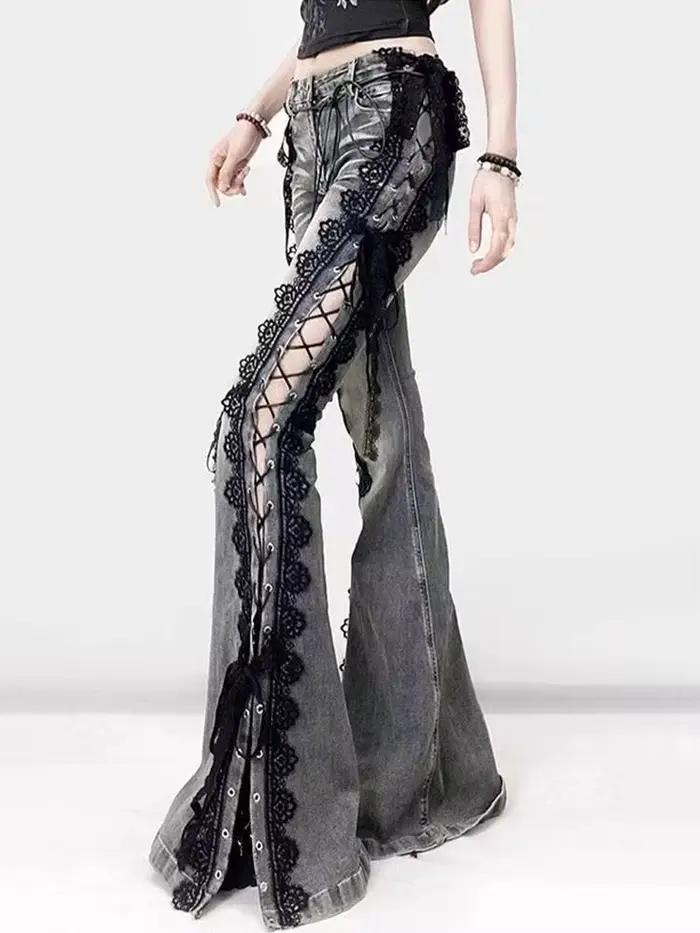 Jean taille basse à lacets pour femmes