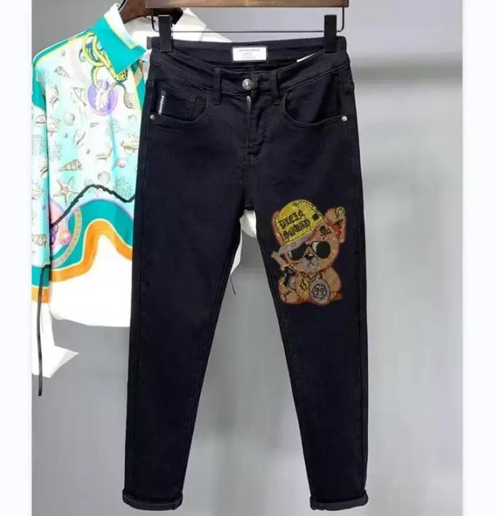 Jeans strass classiques haute qualité style punk pour hommes pantalon long crayon enduit ajustement régulier four seasons usage occasions diverses