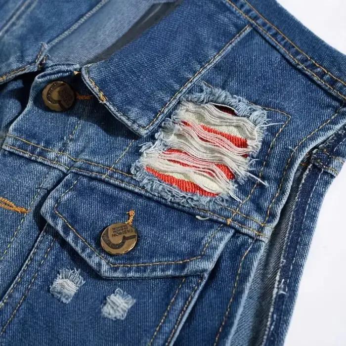 Gilet en jean brodé pour homme