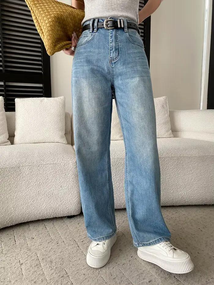 Jeans décontractés vintage bleus à jambe large et droite pour femmes