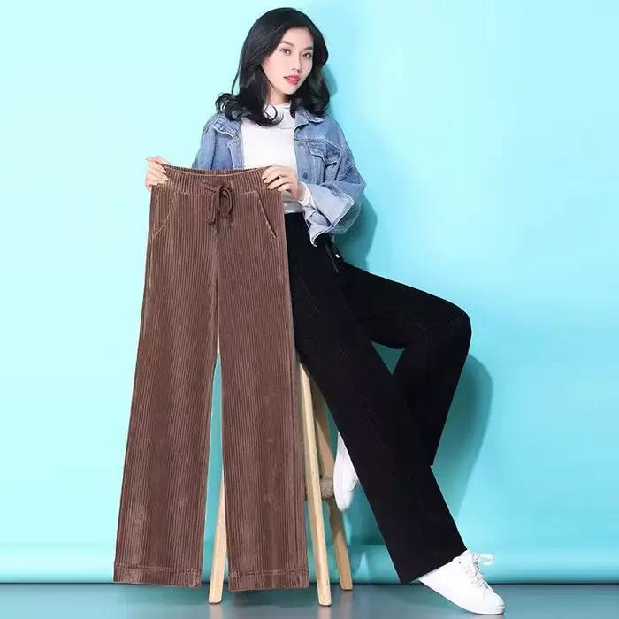 Pantalon à jambes larges en velours côtelé pour femme
