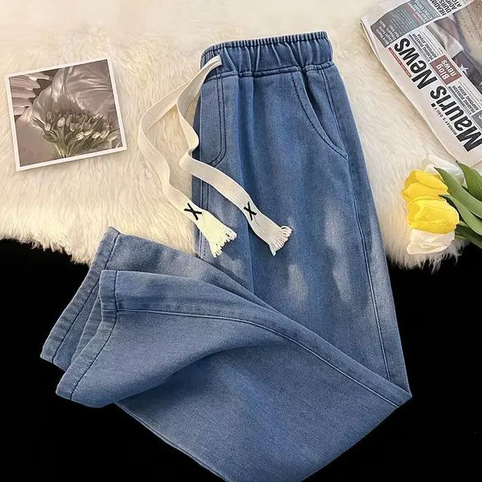 Jeans droits taille haute monochromes pour femmes