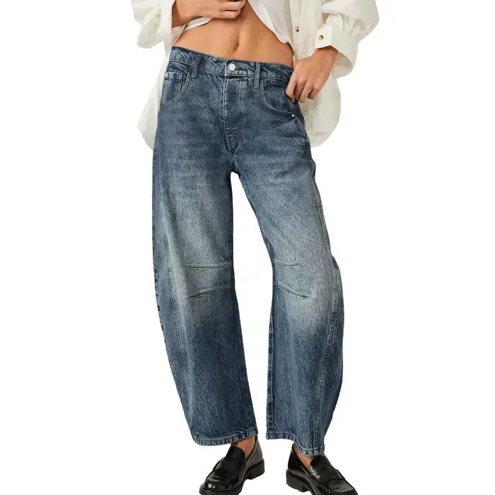 Jeans Baggy à jambes larges en denim de coton pour femmes style décontracté confortable toutes saisons