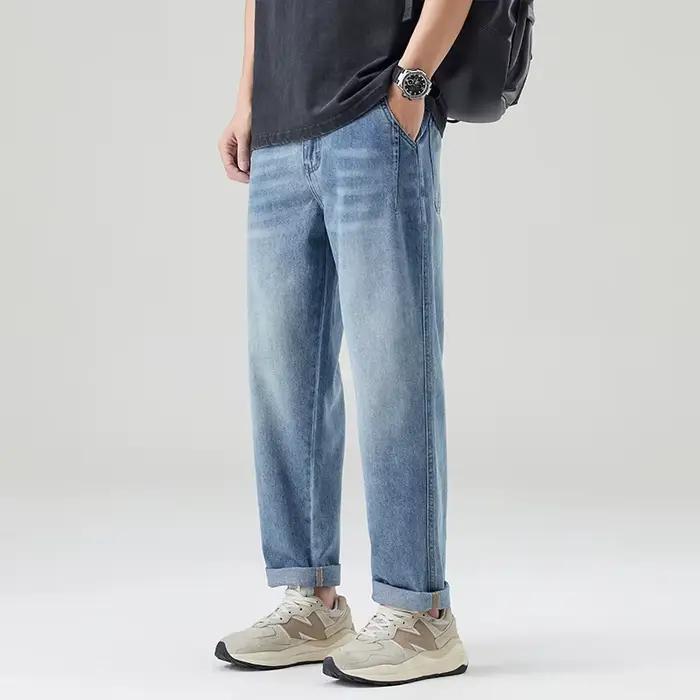 Été 2025 nouveaux jeans pour hommes à la mode coniques 9 pouces coupe droite ample pantalons décontractés minces
