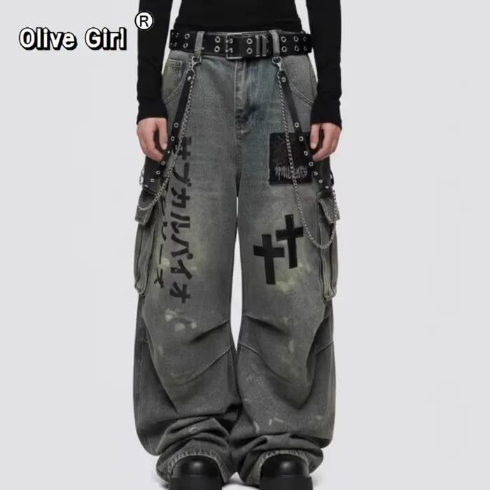 Grande taille crâne croix femmes jean pantalon Denim
