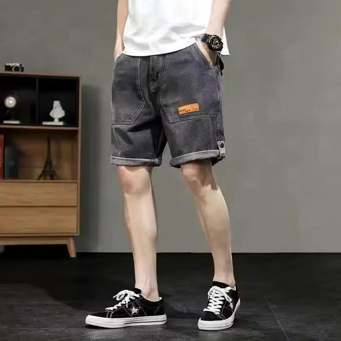 Bermuda jean court pantalon pour hommes avec poches homme Denim Shorts Cargo Baggy nouveau en coupe tendance 2025 boutons rétro luxe mince vente