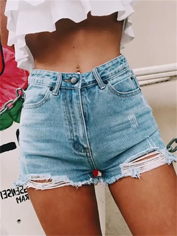 Women's Short Jeans High Waist Classic Holes Shorts Summer Casual Denim