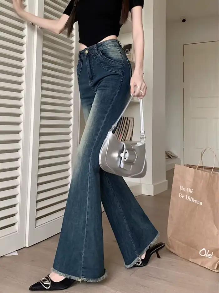 Pantalon de cowboy évasé rétro pour femme avec poches