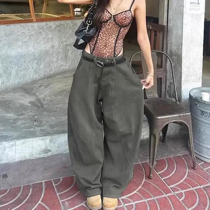 Femmes GreenY2k Baggy Jeans Harajuku années 90 Vintage couteau plié Denim pantalon japonais