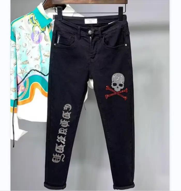 Jeans strass classiques haute qualité style punk pour hommes pantalon long crayon enduit ajustement régulier four seasons usage occasions diverses