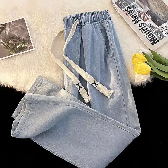 Jeans droits taille haute monochromes pour femmes