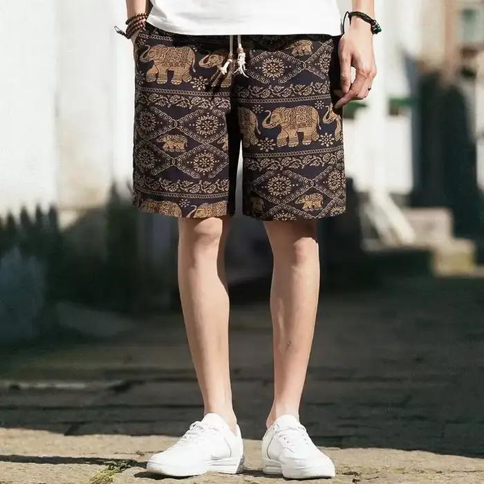 Pantalon court homme conseil graphique bleu Floral short