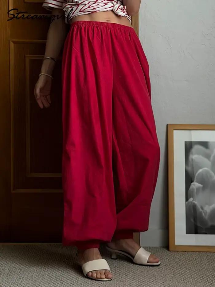 Pantalon Streamgirl rouge ample en coton pour femme