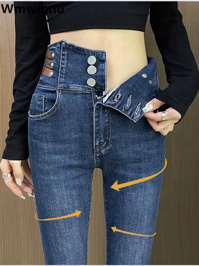 Pantalon en denim skinny taille haute WMWMNU pour femme, style vintage, décontracté, printemps été, coupe crayon, matériau adoucissant, entretien facile, idéal pour sorties amicales et visites de musée
