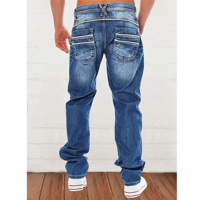 Nouveaux hommes rétro ample décontracté jambe droite jean confortable coupe classique