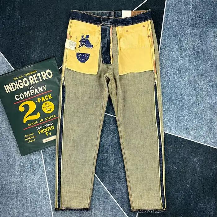 Jean en denim lisière rouge lourd pour hommes