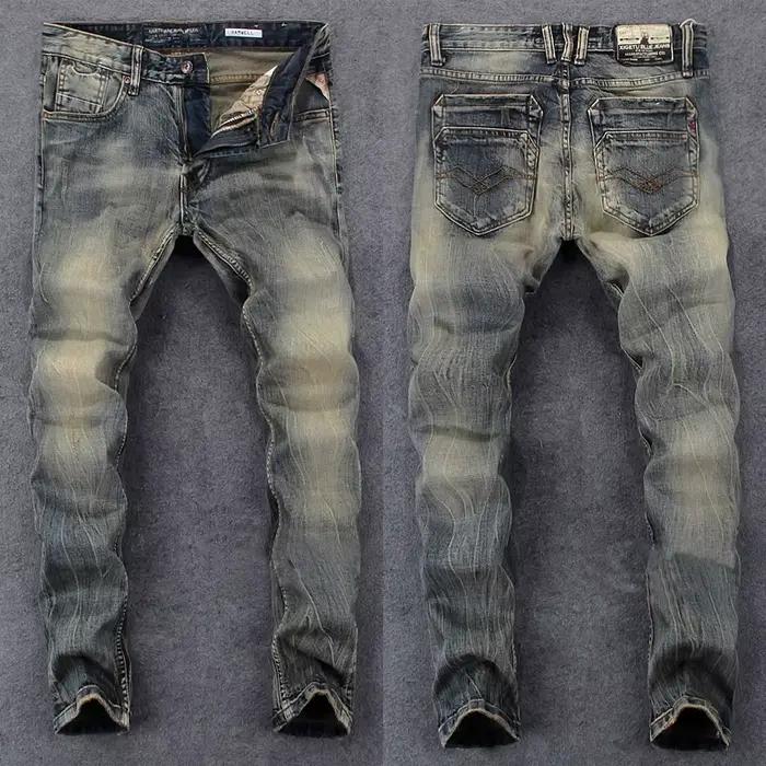Nouvellement Vintage mode hommes jean rétro lavé élastique coupe ajustée déchiré