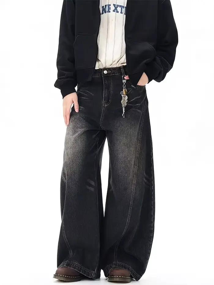Jean baggy vintage noir délavé pour homme