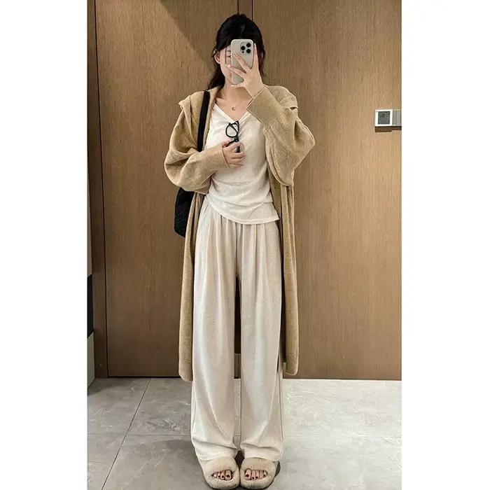 Jambe large pour les femmes en automne hiver nouveau pantalon décontracté amincissant ample taille haute