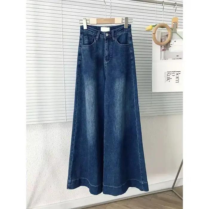 Jean rétro bleu polyvalent à jambes larges