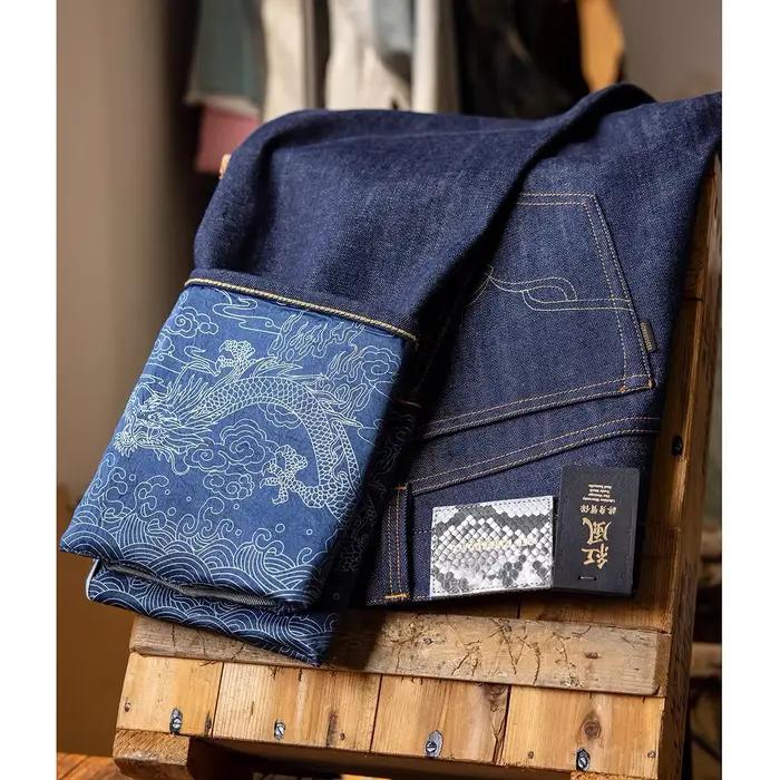 Jeans WUBIN édition limitée en denim indigo naturel et rouge tornade pour homme, élégant et durable, pour toutes les occasions