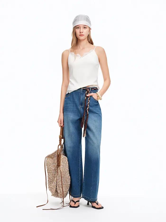 DUSHU 2026 – Jean en denim mélangé chanvre coupe décontractée pour femme