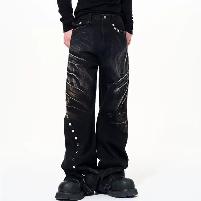 Jeans Baggy Retro Noir Avec Rivets Style Y2K Streetwear Hommes Occasions De Tous Les Jours