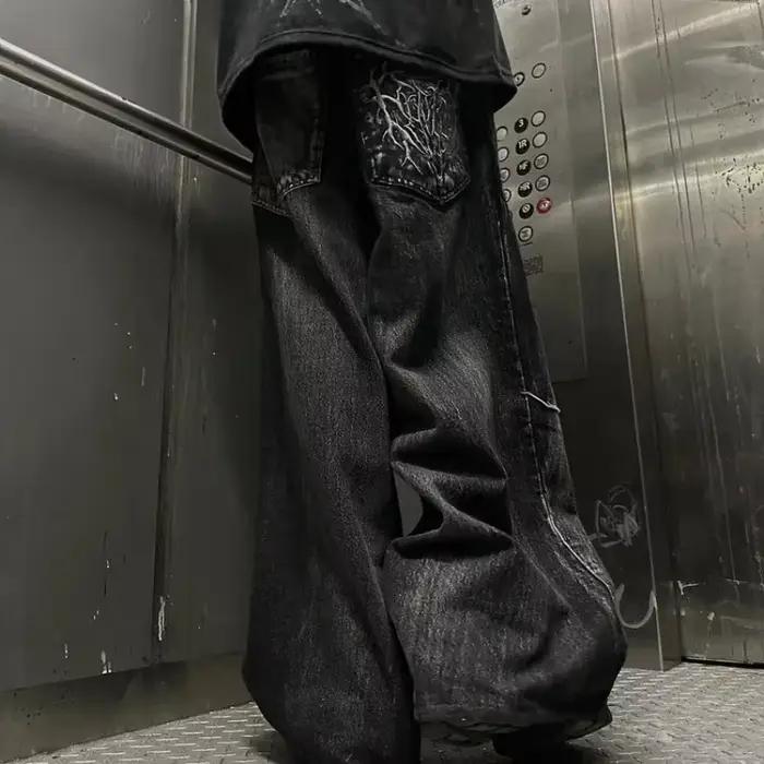 Jeans baggy vintage Y2K avec broderie