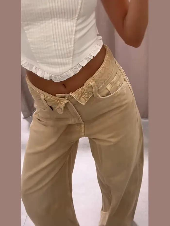 Jean taille mi-haute à revers pour femme