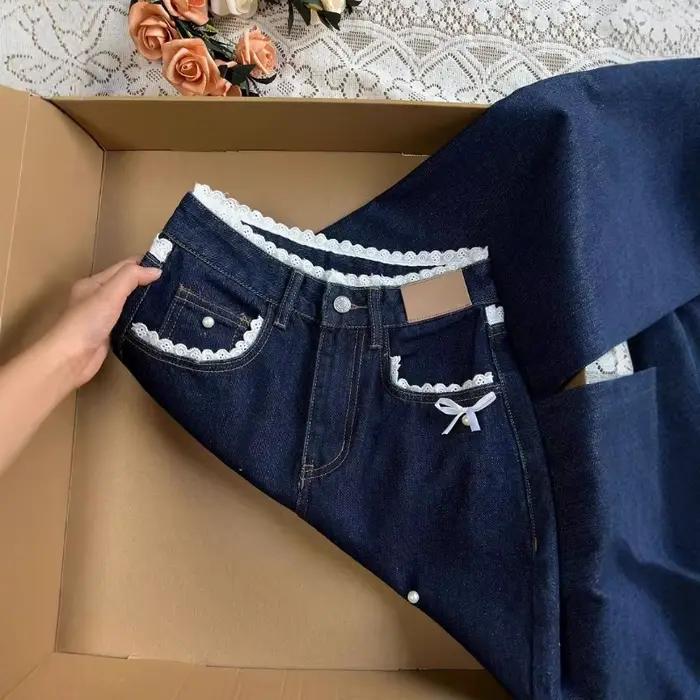 Jean taille haute bleu foncé pour femmes