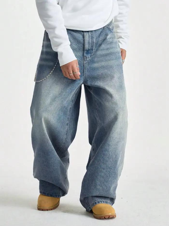 Jeans larges Y2K décontractés pour hommes, pantalon sarouel avec effet moustache, toile épluchée, adapté pour toutes les saisons, parfait pour le quotidien