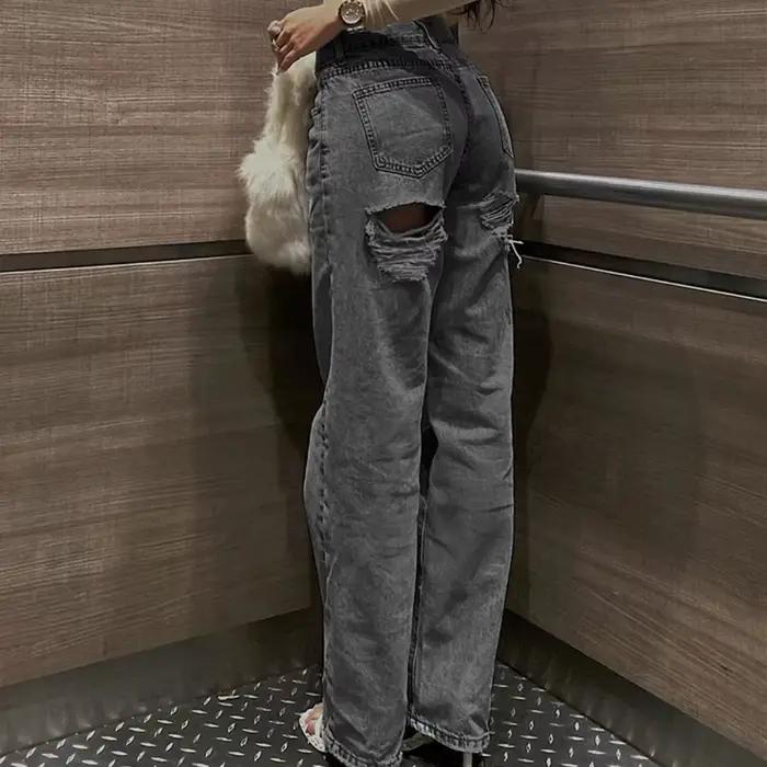 Jean tendance taille haute pour femme