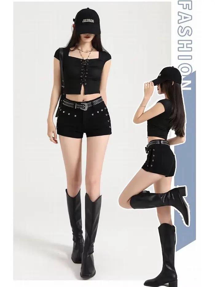 Shorts en jean Y2K noirs sexy taille basse pour femme