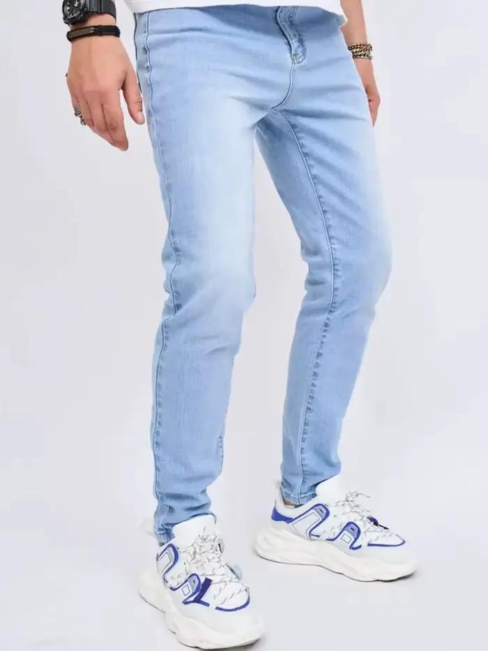 Jean Classique 2026 pour Homme – Bleu Clair Extensible Coupe Skinny – Pantalon Décontracté en Denim – Vêtement de